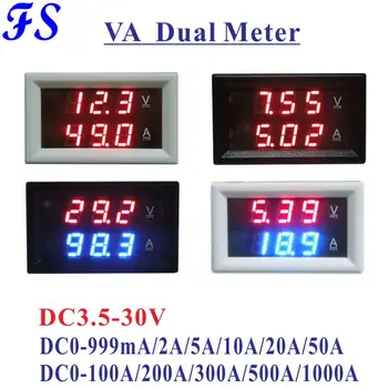 YB27VA LED Digital DC Spænding Strøm Dual Meter DC 3.5-30V Tre Ledninger Ampere Volt Panel Meter DC 5A 10A 20A 50A 100A 200A 500A