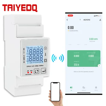 Tuya Smart WiFi Strømforbrug Skifte Overvågning af Energiforbrug Meter 230V 80A Din-Skinne Fjernbetjening, LCD-En pulsudgang