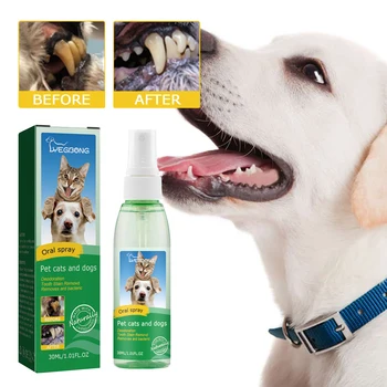 Pet-Oral Spray Hund Tænder Rengøring Fjerne Dårlig Ånde, Lugt Tandsten Kat Tand pletfjernelse Pet Tænder Deodorant, Flydende 30 ml