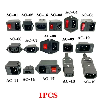 IEC320 C14 Elektrisk AC-Stik 3-pin-rød LED-250V-afbryder 10A sikring kvinde mand indløbs-stik 2-polet stik montere