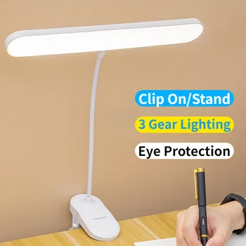 USB-Genopladelige bordlampe Clip-LED bordlampe Bog Læsning Nat Lys til Soveværelse 3 Mode Dæmpning Beskyttelse af Øjne for Studerende