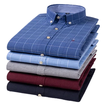 Casual Ren Bomuld Oxford Herre Shirts Med Lange Ærmer Almindelig Soild Regular Fit Mode Knappen Mand Skjorter