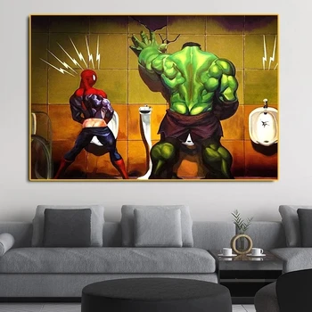Marvel Lærred, Plakat Væg Kunst Avengers Film Hulk Superheros I Toilet Thor Plakat Lærred Væg Kunst, Indretning til stuen