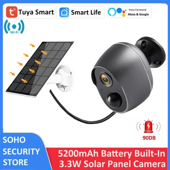 Tuya 5200mAh Genopladeligt Batteri Solar WiFi Sikkerhed 3MP FHD CCTV 135° Bred synsvinkel 4X Digital Zoom Alexa Google Kamera