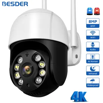 4K 8MP PTZ IP-Kamera WiFi Menneskelignende Opdagelse Farve Night Vision Audio Sikkerhed WiFi Kamera P2P CCTV Videoovervågning Kameraer