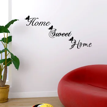 Home Sweet Home Wall Sticker Butterfly Engelsk Til Hjemmet Dekorationer Vægmaleri Kunst Decals Vindue Kabinet Tapet Døren Klistermærker
