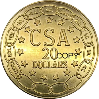 Usa 1861 Confederate States of America, CSA $20 Dollars Messing Metal Guld Mønt Kopiere Mønter Edeg Almindelig
