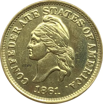 Usa Confederate States of America 1 Cent Haseltine Restrike 1861 Guld Mønt Messing Metal Kopiere Mønter