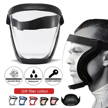 Fuld Ansigtsskærm Med Filtre, Gennemsigtig Ansigt Beskyttende Dække Støv Vindtæt Anti-Fog Beskyttelsesbriller Køkken Værktøj Maske