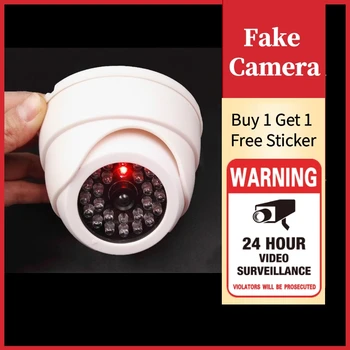 Sikkerhed Falske Kuppel Kamera mod Røde Flash LED Lys Indendørs Udendørs Videoovervågning Sikkerhed kamera Køb 1 og Få 1 Gratis Advarsels-Mærkat