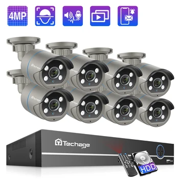 Techage 8CH 4MP POE Videoovervågning Sikkerhed Kamera System To-vejs Audio-Face Detect NVR Kamera Kit Smart IR Cut ONVIF P2P