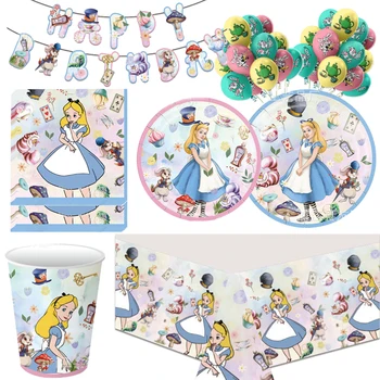 Disney Alice I Eventyrland Piger, Fødselsdagsfest Engangsservice Papir Plader, Kopper Ballon Dekoration Tea Party Bryllup Deco -