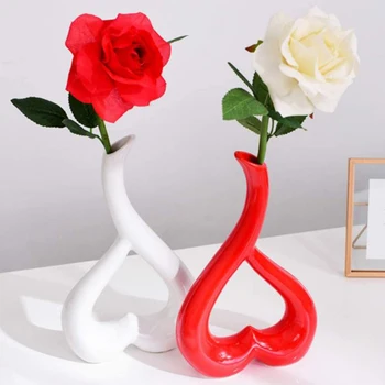 Flower Pot Husstand Solid Farve Hjerte-formet Keramik Vase Dekoration Håndværk Stue Kontor Dekorationer Sort/hvid/rød