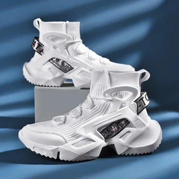 High-top Sko Sokker Chunky Mænd Sneakers Hvid Trend Gade Lys Sports Running Shoes Store Størrelse 45 46 Støtte Drop-shipping