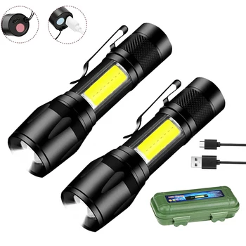 Mini Lommelygte Genopladelige LED-Zoom Fakkel Lanterne med bælteclips Udendørs Camping Stærk Bærbar Lygter Vandtæt Lampe