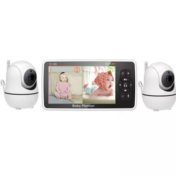 5 tommer Video babyalarm med To Kamera og Lyd, Night Vision, 4X Zoom, 1000ft Range 2-Vejs Audio Temperatur Sensor Vuggevise