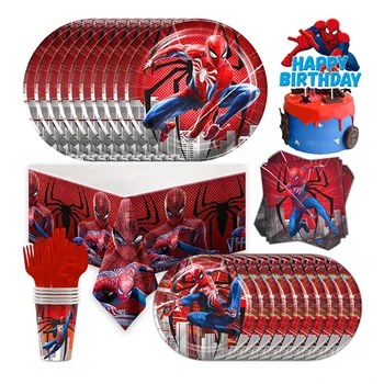 Spiderman Fødselsdag Part Dekorationer Superhelt Papir Kop Plade Banner Tabel dække Ballon for børn Drenge Fødselsdag Part Forsyninger