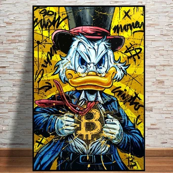 Graffiti Disney Scrooge McDuck Plakater Og Prints Til Stue B Bitcoin Regn Lærred Maleri Væg Kunst Tegnefilm Home Decor