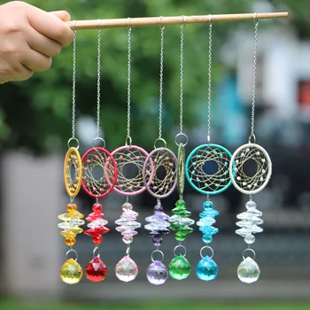 Dream Catcher Crystal Suncatcher Vindue Prismer Rainbow Maker med krystalkugle Hængende Pendel Ornament til Wall Garden Home Bil
