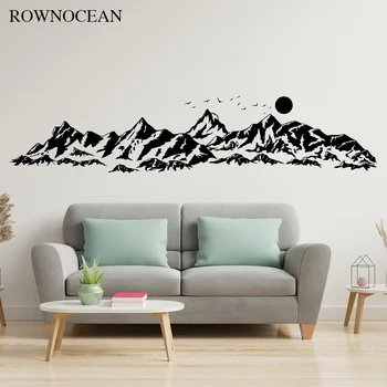 ROWNOCEAN Store Bjerge, vægoverføringsbillede For Kids Room Børnehave ,Moutains Med Solen Fugle Decals, Moutains Soveværelse Art Prints 3C70