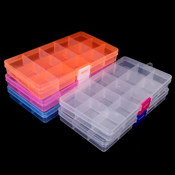 Rektangel-Knappen Smykker Tilfælde Gennemsigtig Farve DIY Organizer Box Rum Perler Justerbar Plast Beholder opbevaringskasser