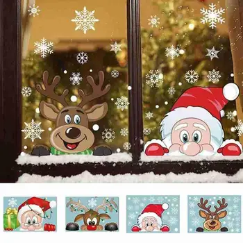 Santa Claus Deer Jul PVC Mærkat Snemand Væggen Windows Snow Party Indretning, DIY Gaver Selvklæbende Klistermærker Jul Dekorative