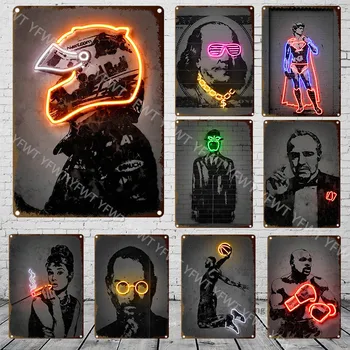 Neon Effekt Atlet Motorcykel Racer Boxer Verdensberømte Maleri Metal, Tin Log Bar Og Butik, Stue, Soveværelse Dekoration