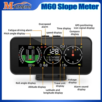 GPS Speedometer Off Road Bil Tilbehør HUD Head Up Display høj hastighed Alarm M60 Digital Hastighed Hældning Meter Kompas Hældningsmåler