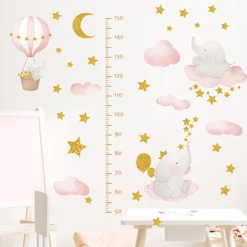 Søde Elefant Stjernede Højde Måle Wall Sticker til Børn Piger Baby Room Decoration Vækst Chart Tapet Tegnefilm Dyr