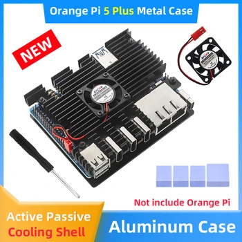 Orange Pi 5 Plus Aluminium Sag, Aktiv Passiv Køling Shell med Silikone køleplade Fan Valgfri Strømforsyning WiFi for OPI5 Plus
