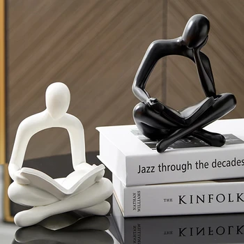 Nordisk boligindretning Abstrakt Tænker Statue Miniature Harpiks Skulptur Figurer til Indretning af Kontor Skrivebord Tilbehør