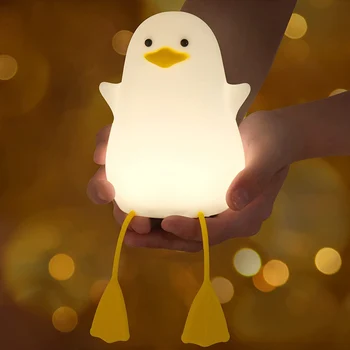 Sød Ælling, Nat Lys Silikone Klappede Lampe Duck Lampe for Børn USB-Genopladelige LED-Sengelamper Touch Kontrol Nat Lampe