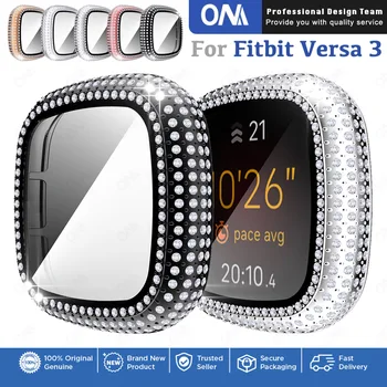 Diamant Sag + skærmbeskytter til Fitbit Versa3 Versa 3 / Følelse Luksus Beskyttende Cover Med Hærdet Glas Smart Ur Shell