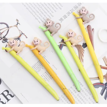 5 stk. Søde abe elsker banan gel pen 0,5 mm kuglepen skrive penne Sort farve Stationery Office skoleartikler Canetas A6748