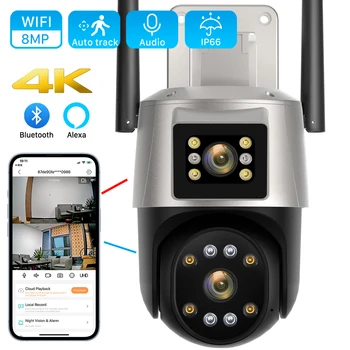 8MP Wifi IP-Kamera Udendørs Dual Screen Color Night Vision 4MP Ai Menneskelige Detection Auto Tracking Wifi Videoovervågning Kameraer