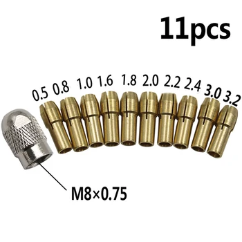 11PCS/Sæt Messing Bor Borepatroner Collet Bits 0.5-3.2 4.3 mm mm Skaft, Skrue, Møtrik Erstatning For Dremel Roterende Værktøj