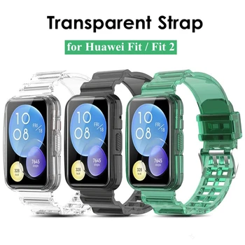Gennemsigtig Rem + Tilfælde Ramme for Huawei Se Fit 2 / Fit Armbånd Armbånd Stropper til Huawi Fit2 Klart Urrem