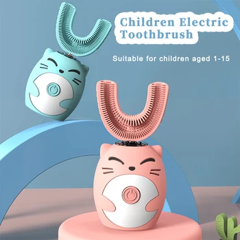 Sonic Elektriske barn tandbørste Silikone Børns 360 Grader Automatisk USB-Genopladelige Smart kids tandbørste u-form