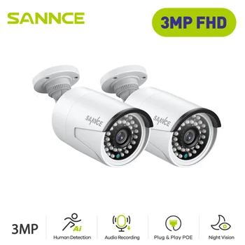SANNCE 2STK Ultra HD 3MP POE Kamera Udendørs Indendørs Vejrbestandig Security Network Bullet EXIR Night Vision e-Mail-Alarm Kamera Kit