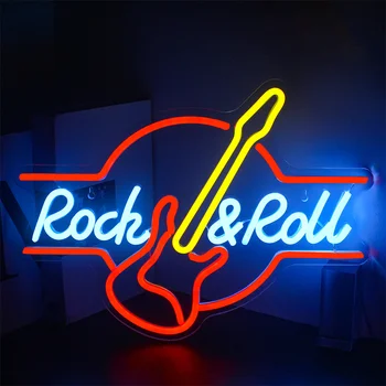 Guitar Rock and Roll Neon Tegn, Musik, Led Neon Lys Art Wall Decor til Game Room Music Party Rock Studio, Bar, Disco Party Neon