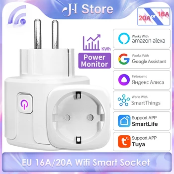 Tuya Smart Socket EU-16A/20A Wifi Plug Med Magt Overvåge timer Funktion, Støtte Intelligent Liv APP Yandex Alice Alexa Google Startside
