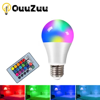 OuuZuu RGBW E27 LED Pære Lys 4W 10W 15W 110V 220V Lampada Foranderligt Farverige 24Key RGB-LED-Lampe med IR-Fjernbetjening