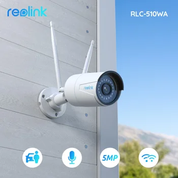 Reolink 2,4 G/5Ghz Night vision SD-kort slot 256GB Vandtæt Human/Bil Registrerings-5MP WiFi Smart Home Cam RLC-510WA