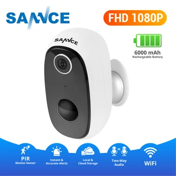 SANNCE IP65 Udendørs PIR IP-Kamera, 1080P Virkelig Trådløse overvågningskamera Home Security Vandtæt Batteri, WiFi IP-Kamera