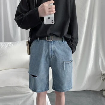 2022 Sommeren Nye Streetwear Baggy Short Jeans Mænd Koreansk Mode Løs Lige Bred Ben Denim Shorts Mandlige Helt Sort Blå