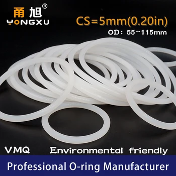 White Silicon O-ring-Silikone/VMQ CS5mm OD55/60/65/70/75/80/85/90/95/100/105/110/115*5mm Oring Tætning af Gummi Ring Pakning Skive