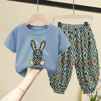 Sommer børnetøj Passer til 2023 Drenge Piger Bomuld T-Shirt Baby Kort-Langærmet Bukser Sæt 2stk Børn Træningsdragter til 2-10Y