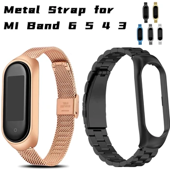 Metal Rem til Xiaomi Mi-Band 6 5 4 Armbånd Sport Armbånd til Miband 6 5 4 3 Udskiftning Åndbar Strop til Miband 6 5 4 3