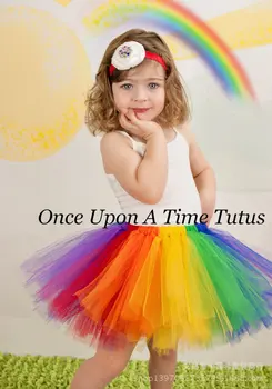 Girl ' s Rainbow Farve Tutus Nederdele Baby, Håndlavet Flerfarvet Tyl Ballet Dans Tutus med Flower Hårbøjle Part, Kids Pettiskirts