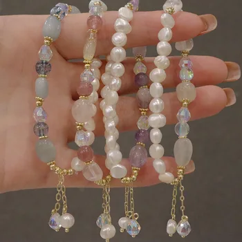 Korea 2022 Nye naturperle Crystal Beaded Armbånd til Kvinder Mode Udsøgte Charme Armbånd Smykker Tilbehør Engros